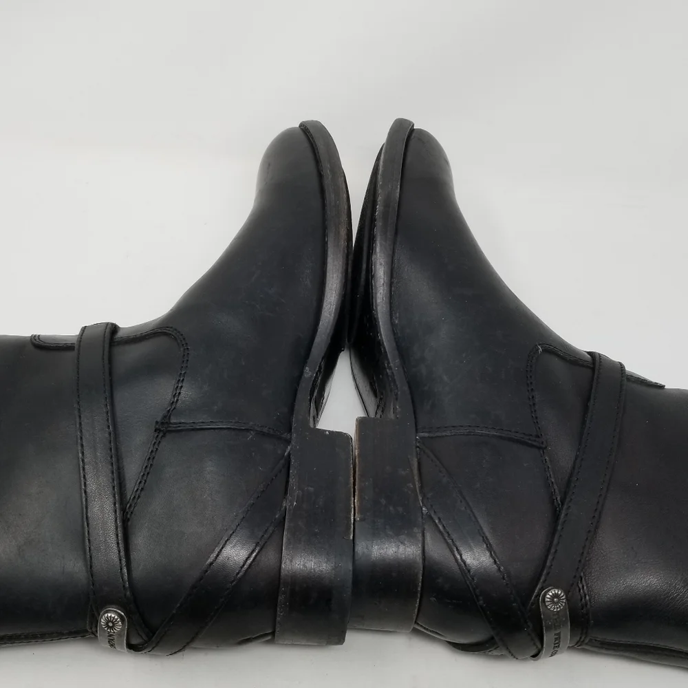 Frye Womens Lindsay Plate Short Boots Black Leather Moto Size 6.5 Straps Pull On